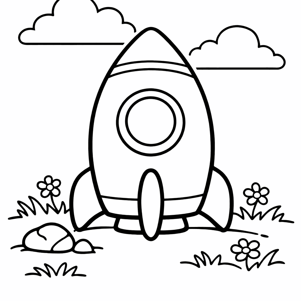 Free printable coloring page: Rocket Launching, for ages 3-6