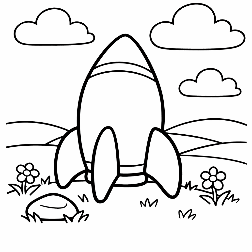 Free printable coloring page: Rocket And Moon, for ages 3-6