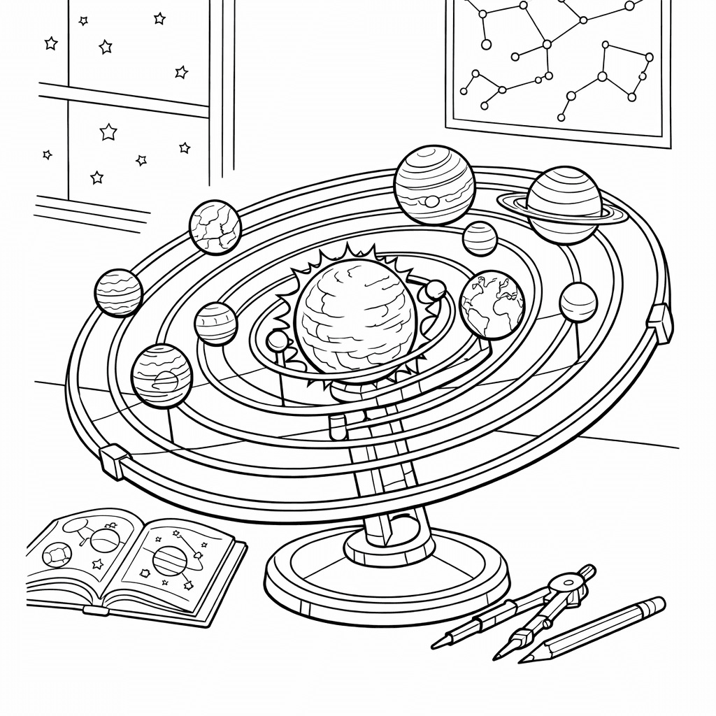 Free printable coloring page: Sun And Planets, for ages 7-12