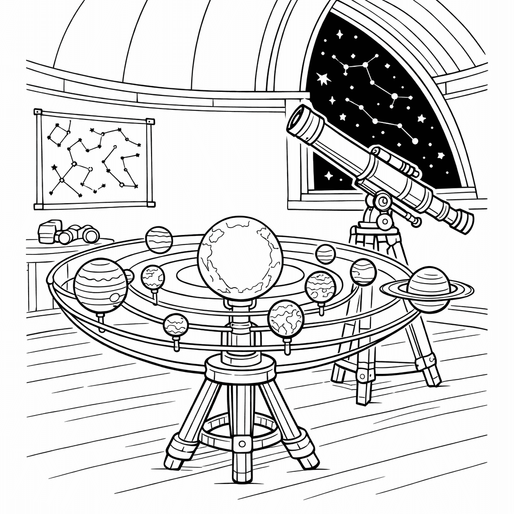 Free printable coloring page: Planets And Moon, for ages 7-12