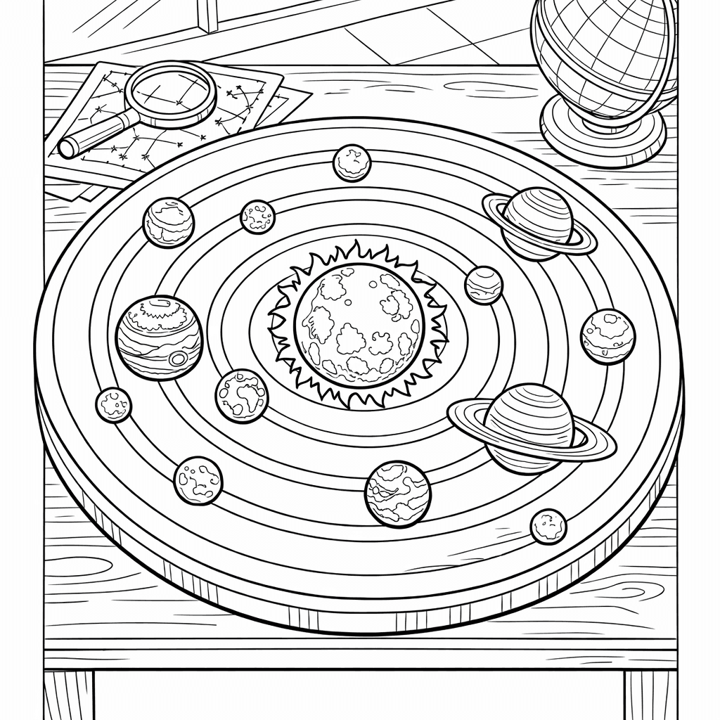 Free printable coloring page: Planets In Space, for ages 7-12
