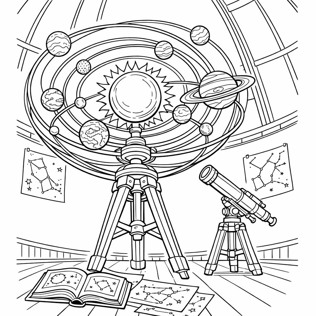 Free printable coloring page: Solar System Orbit, for ages 7-12