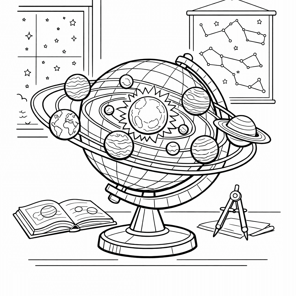 Free printable coloring page: Object Only: A Cute Solar System With Clean…, for ages 7-12