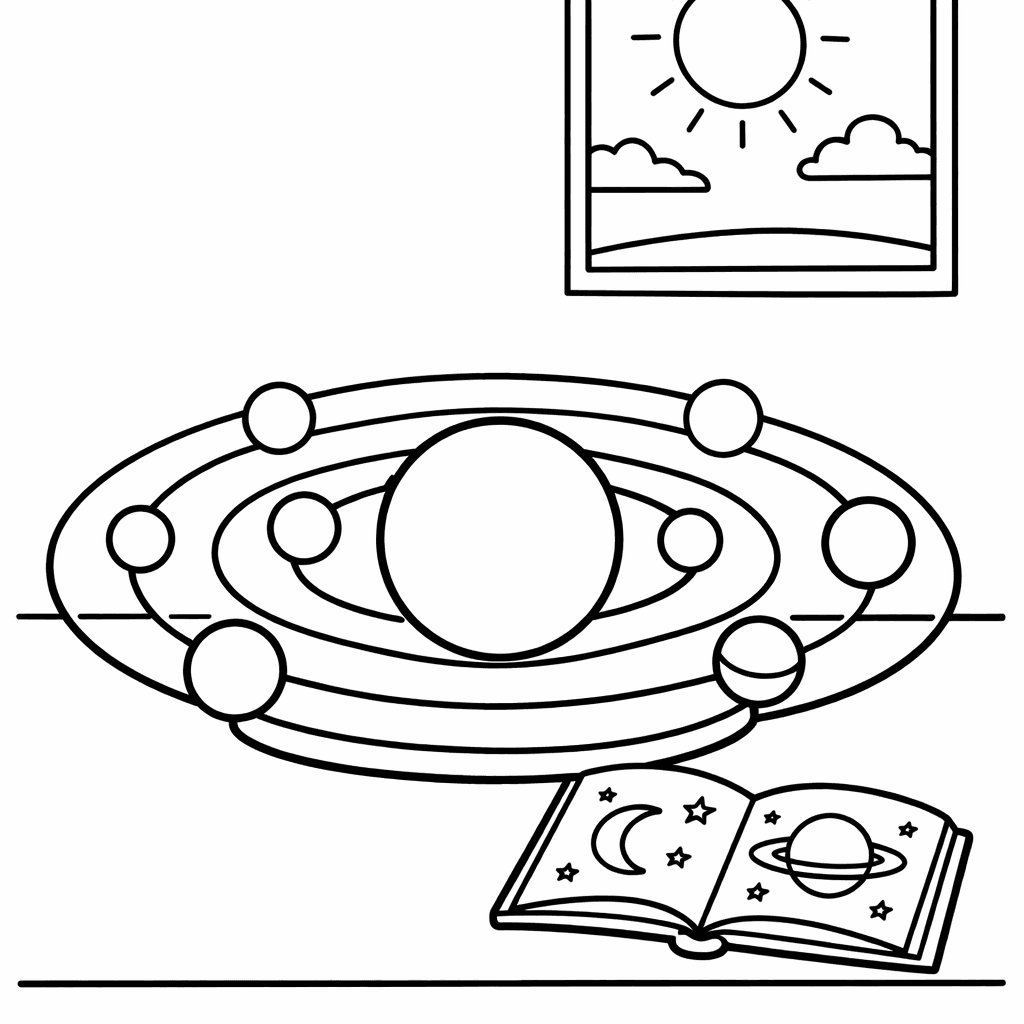 Free printable coloring page: Object Only: A Cute Solar System With Clean…, for ages 3-6