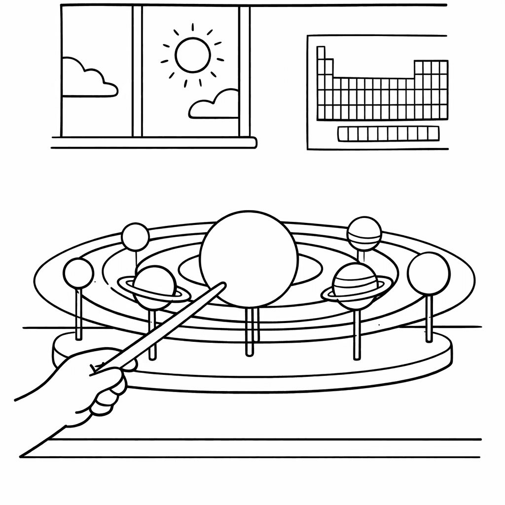 Free printable coloring page: Solar System Simple, for ages 3-6