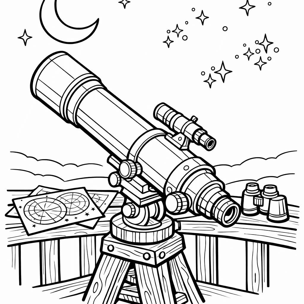 Free printable coloring page: Telescope On Tripod, for ages 7-12