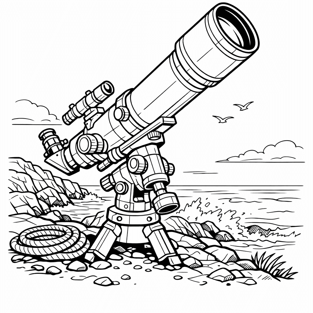 Free printable coloring page: Telescope And Planet, for ages 7-12