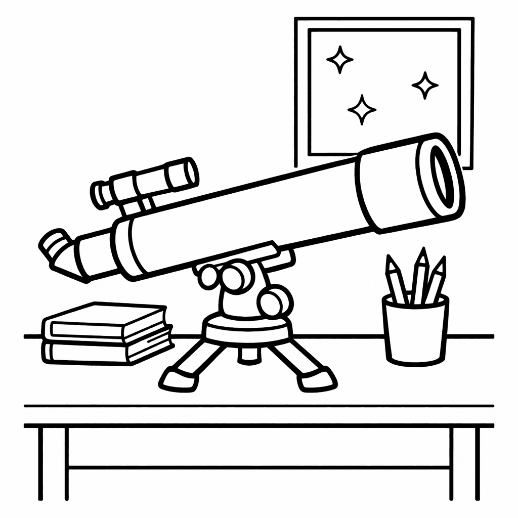 Free printable coloring page: Telescope Simple, for ages 3-6