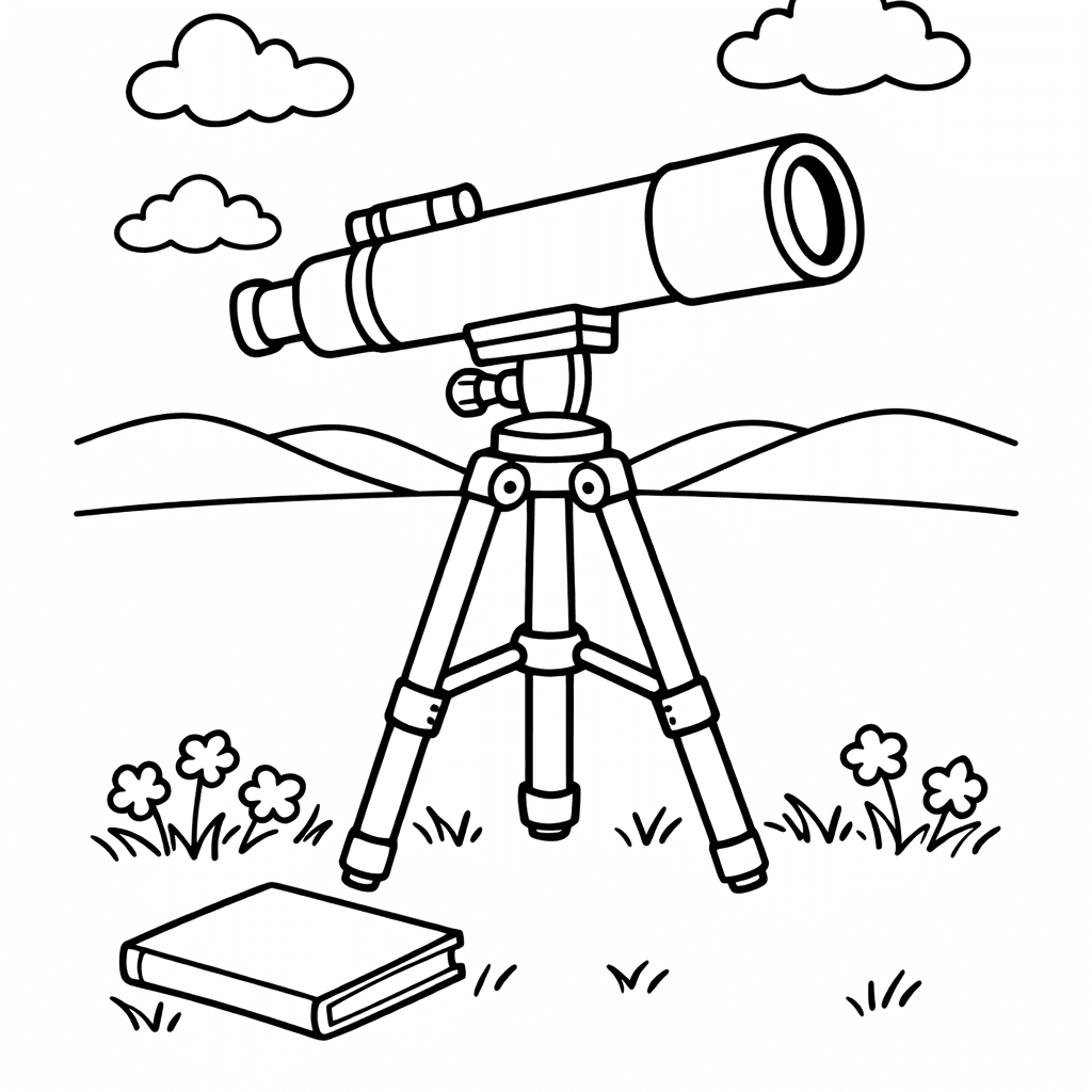 Free printable coloring page: Telescope Front View, for ages 3-6