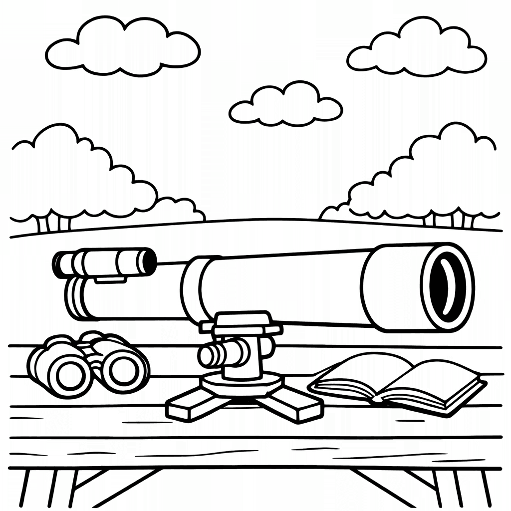 Free printable coloring page: Object Only: Two Or Three Telescopes Side By…, for ages 3-6