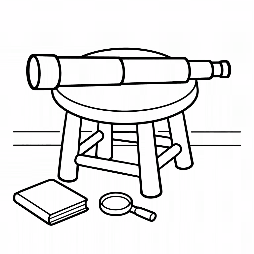 Free printable coloring page: Telescope Simple, for ages 3-6