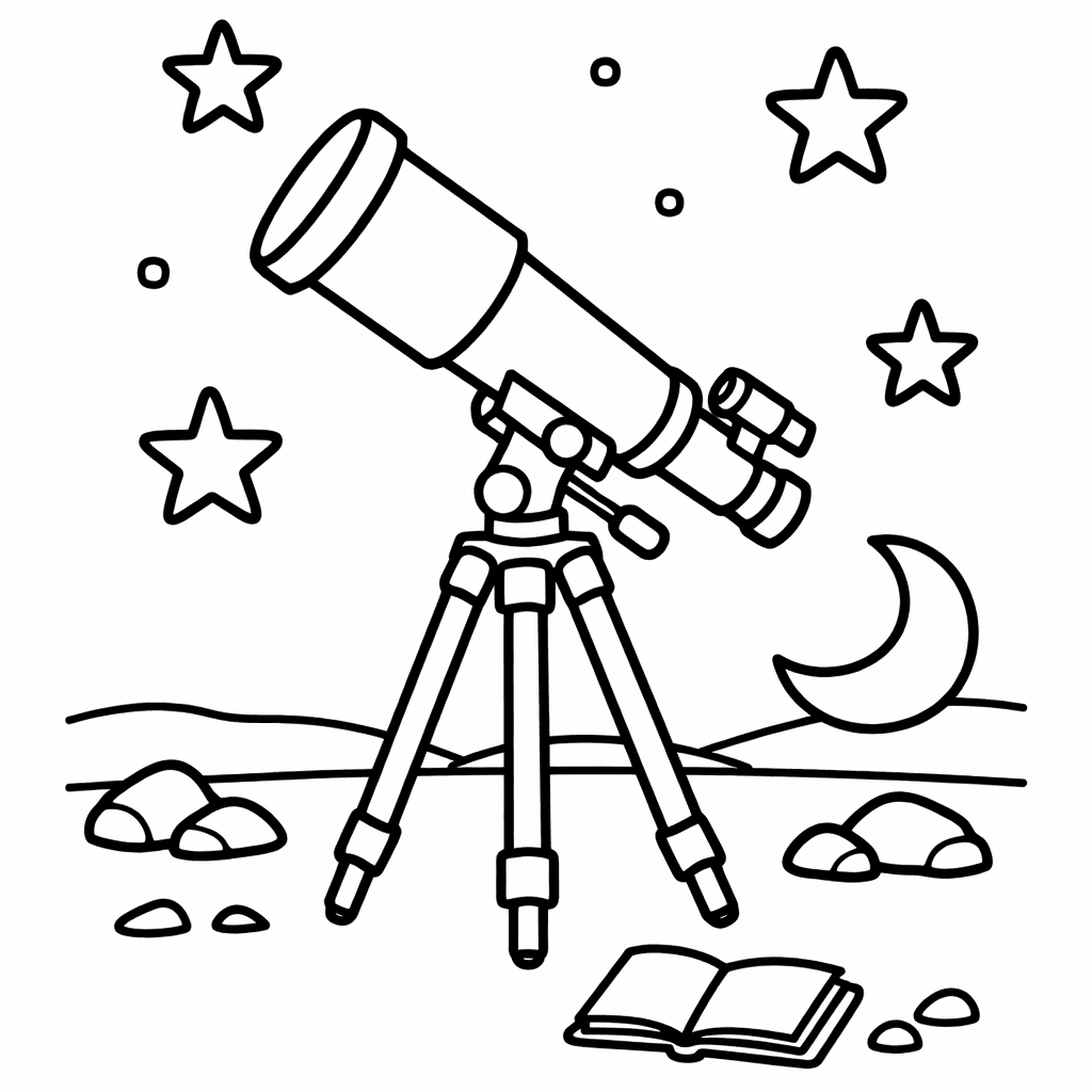 Free printable coloring page: Object Only: Two Or Three Telescopes Side By…, for ages 3-6