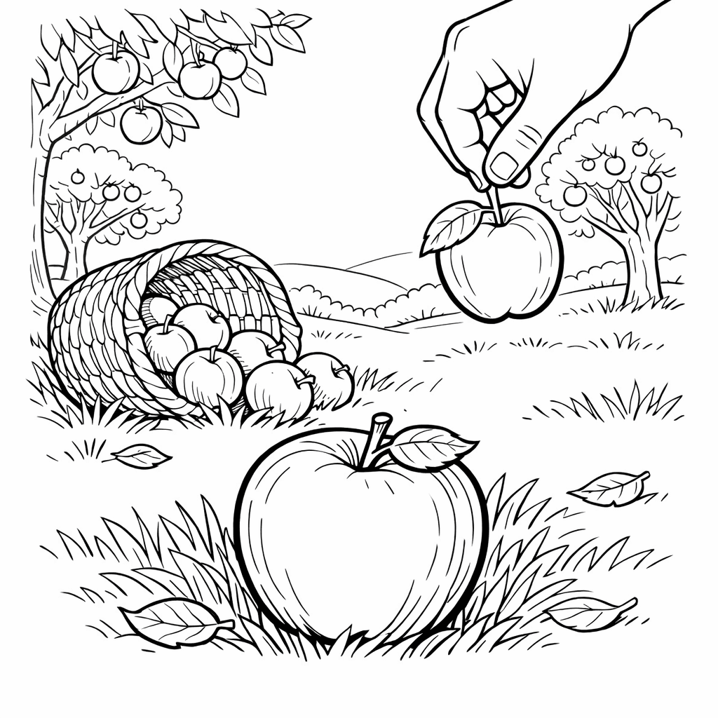 Free printable coloring page: Red Apple Fall, for ages 7-12