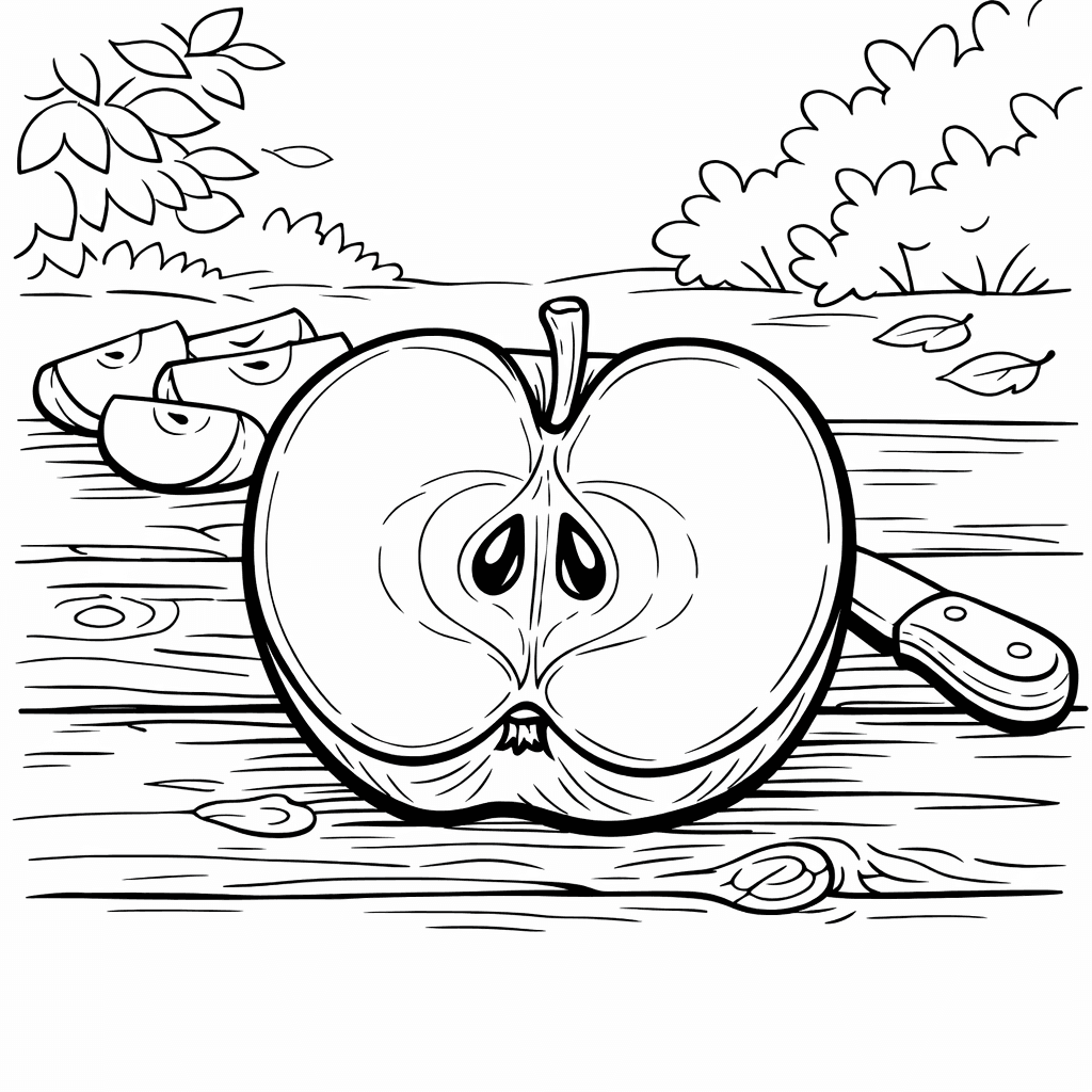 Free printable coloring page: Object Only: A Cute Apple With Clean Outlines,…, for ages 7-12