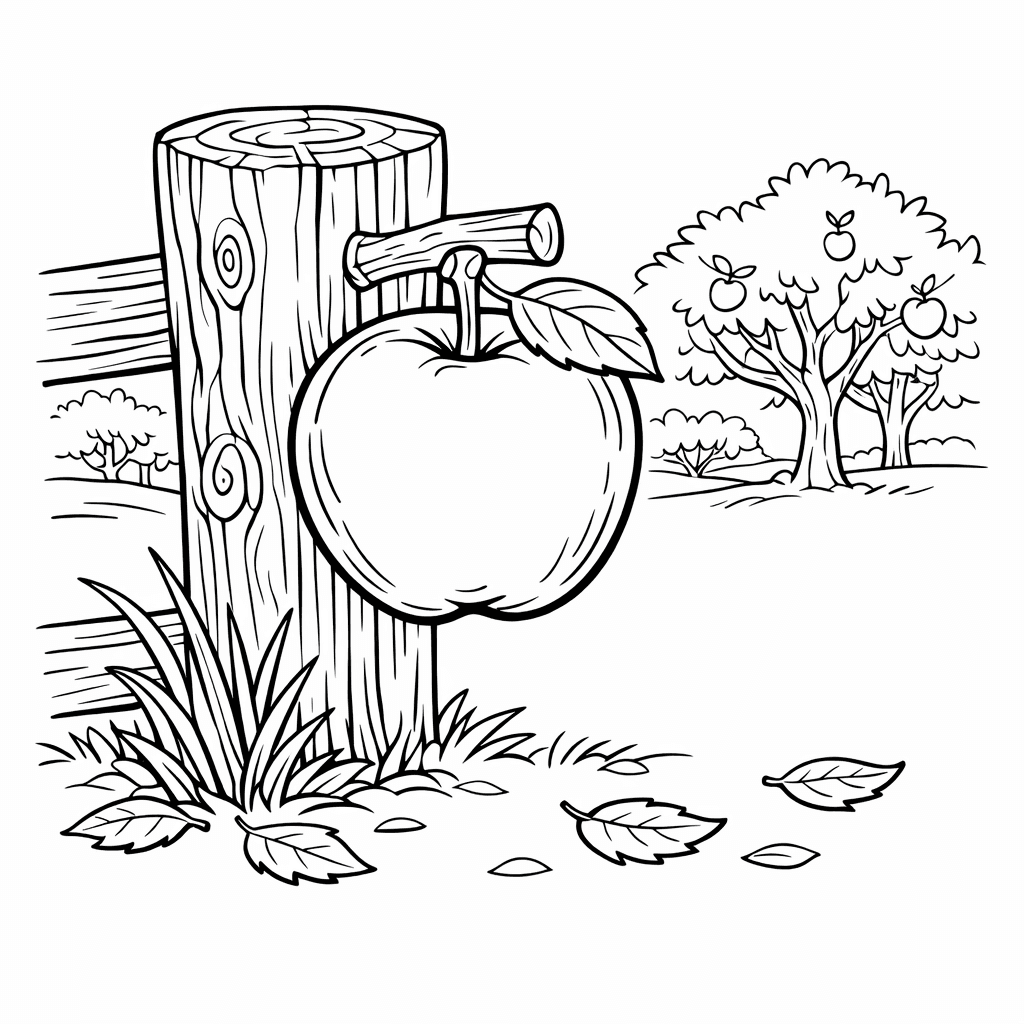 Free printable coloring page: Apple On Branch, for ages 7-12