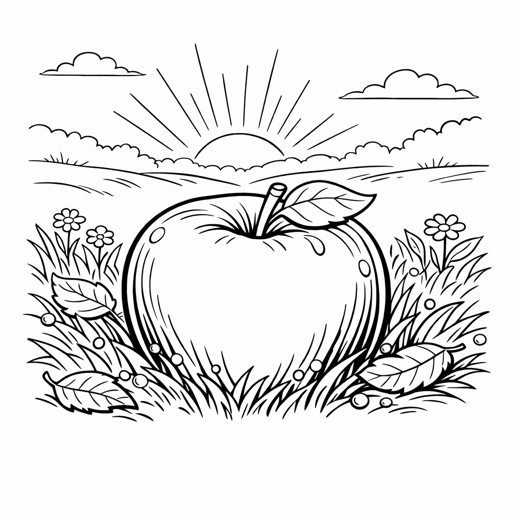 Free printable coloring page: Apple Picking, for ages 7-12