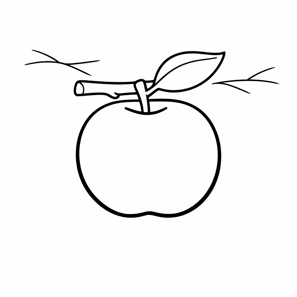 Free printable coloring page: Apple And Leaf, for ages 3-6