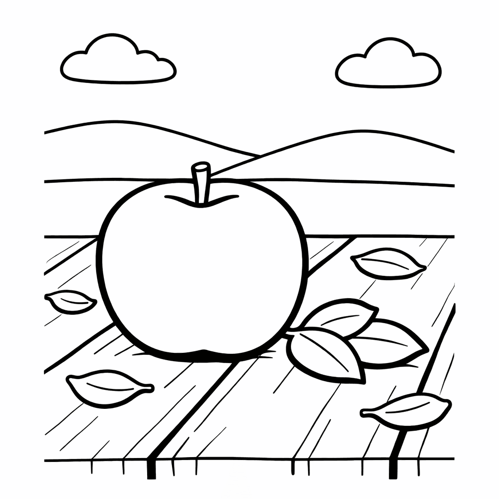 Free printable coloring page: Object Only: Two Or Three Apples Side By…, for ages 3-6