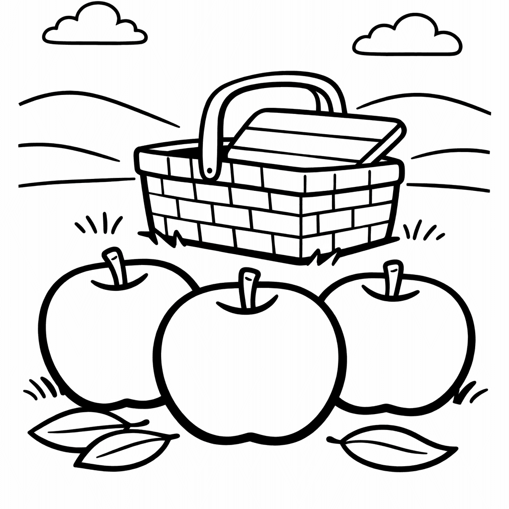 Free printable coloring page: Object Only: Two Or Three Apples Side By…, for ages 3-6