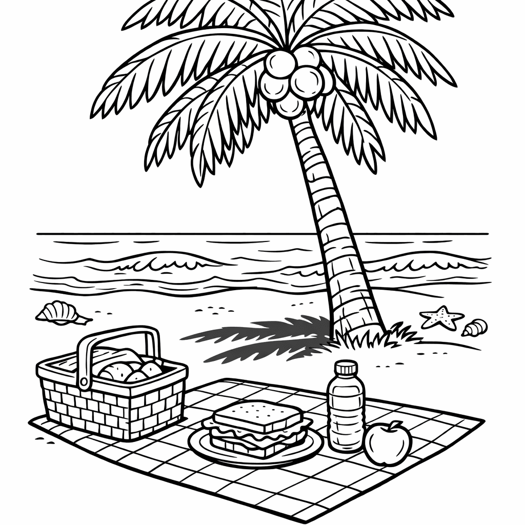 Free printable coloring page: Beach And Waves, for ages 7-12