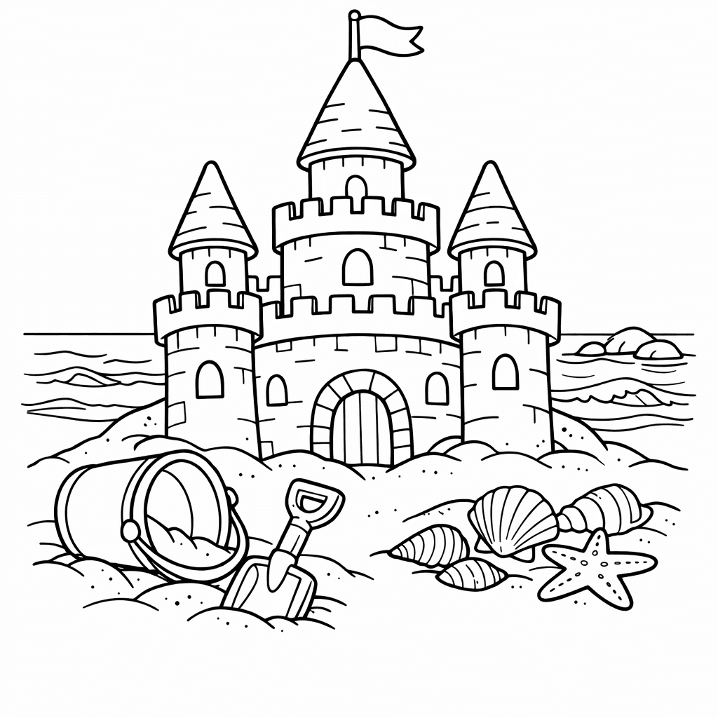 Free printable coloring page: Beach Sunset, for ages 7-12