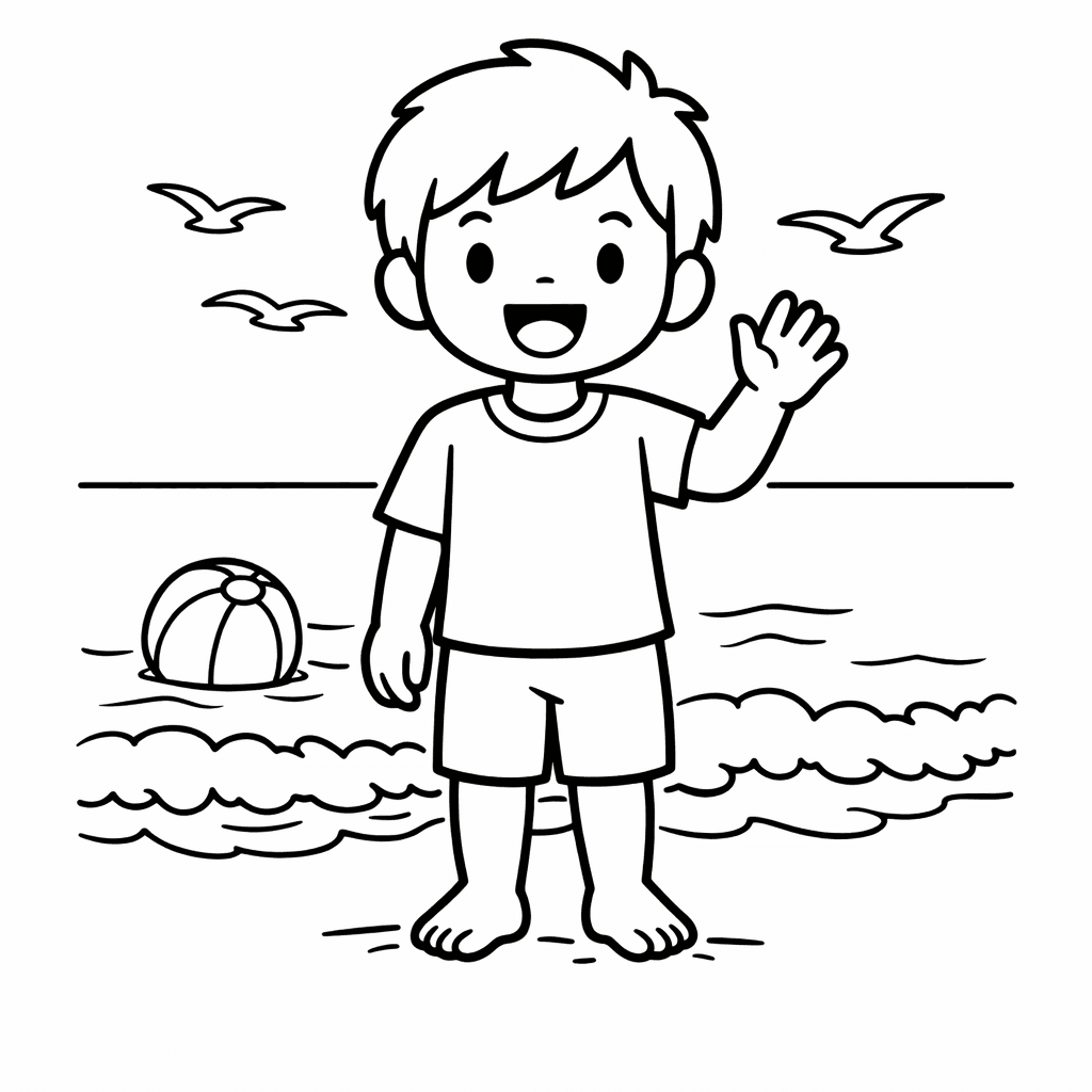 Beach Coloring Page — Beach And Umbrella