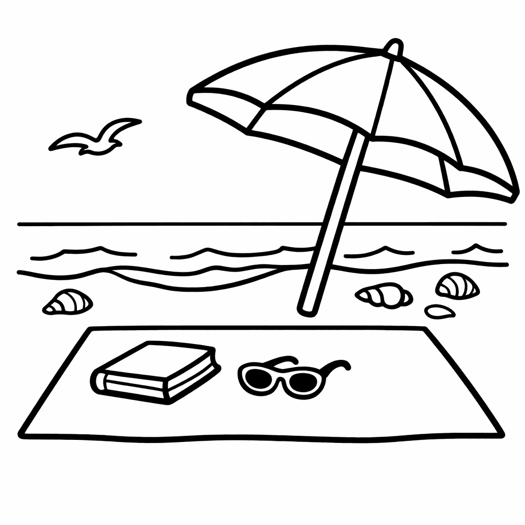 Beach Coloring Page — Beach And Shells