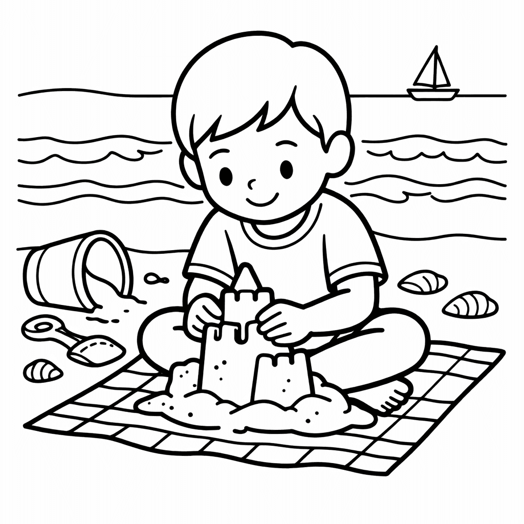 Beach Coloring Page — Beach And Palm