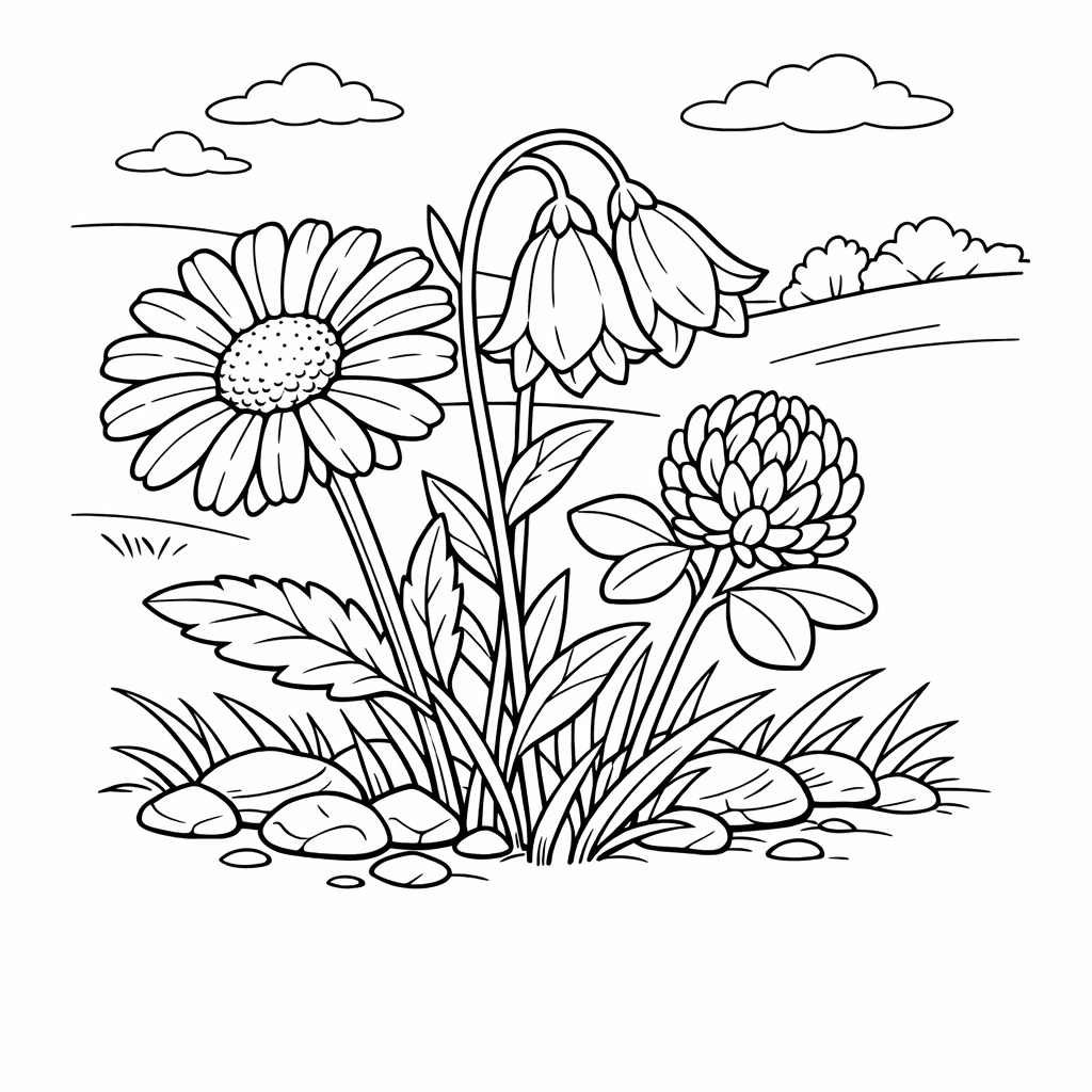 Free printable coloring page: Flower Garden, for ages 7-12