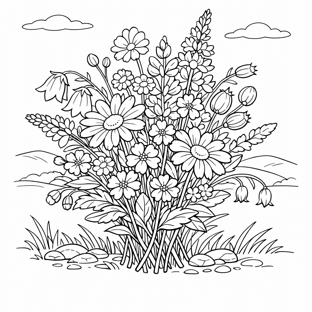Free printable coloring page: Object Only: Two Or Three Flowers Side By…, for ages 7-12