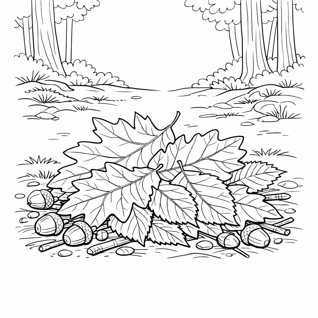 Free printable coloring page: Leaf And Acorn, for ages 7-12