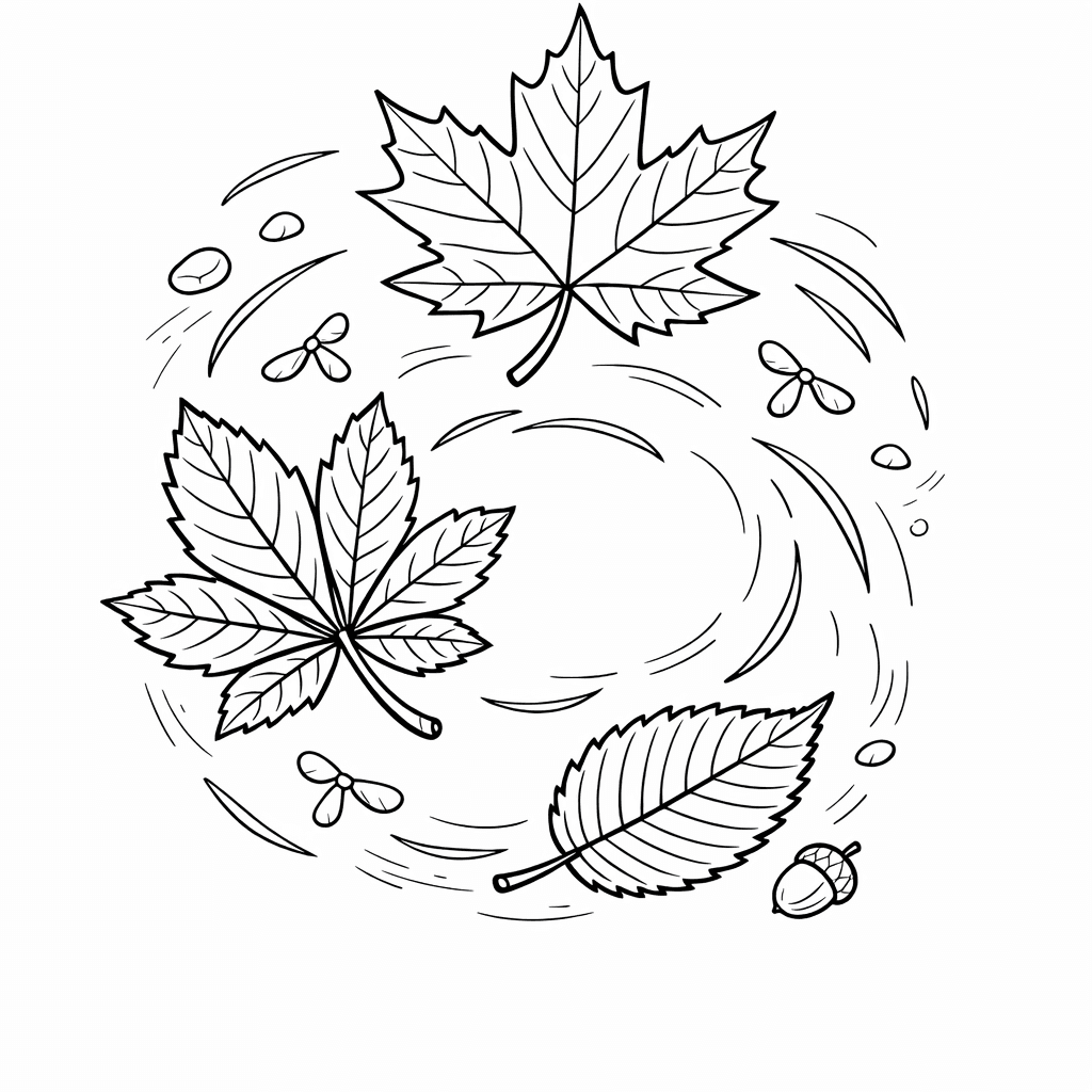 Free printable coloring page: Leaf Pile, for ages 7-12