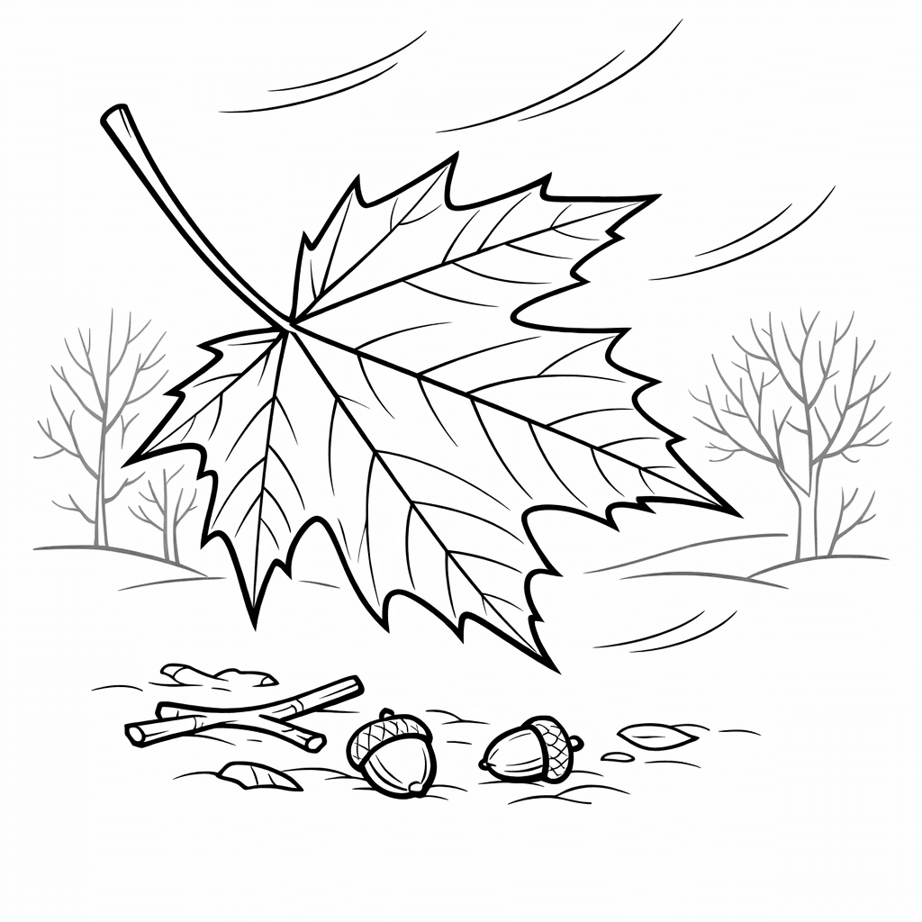 Free printable coloring page: Object Only: A Cute Leaf With Clean Outlines,…, for ages 7-12