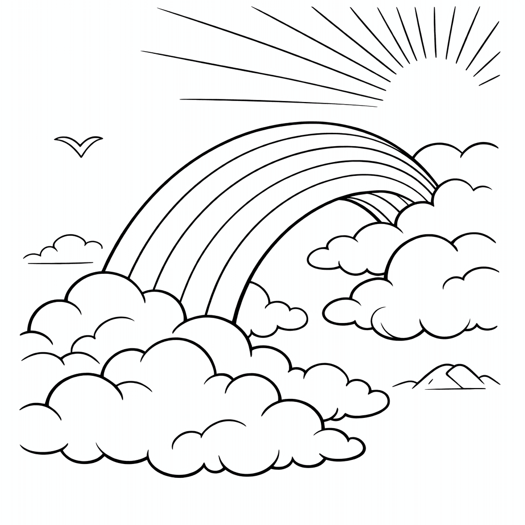 Free printable coloring page: Rainbow And Flowers, for ages 7-12