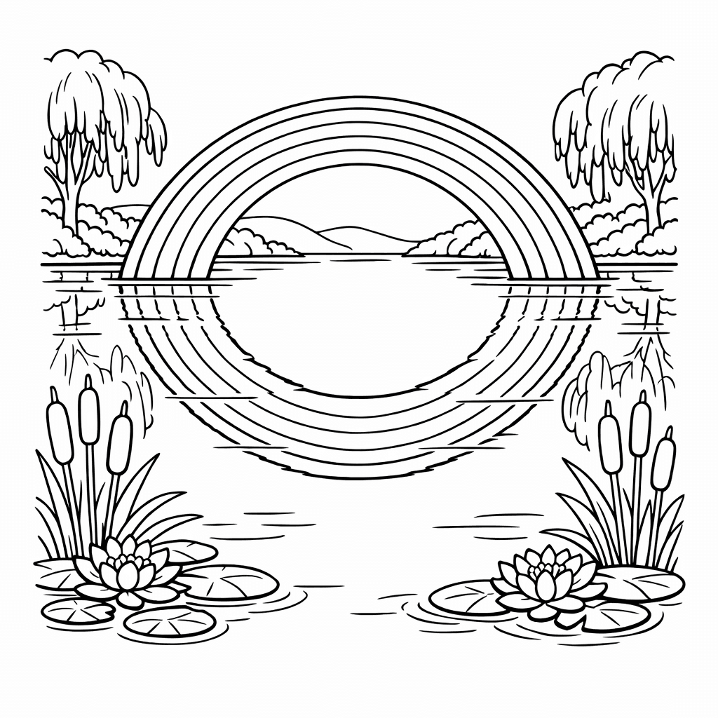 Free printable coloring page: Rainbow And Sun, for ages 7-12