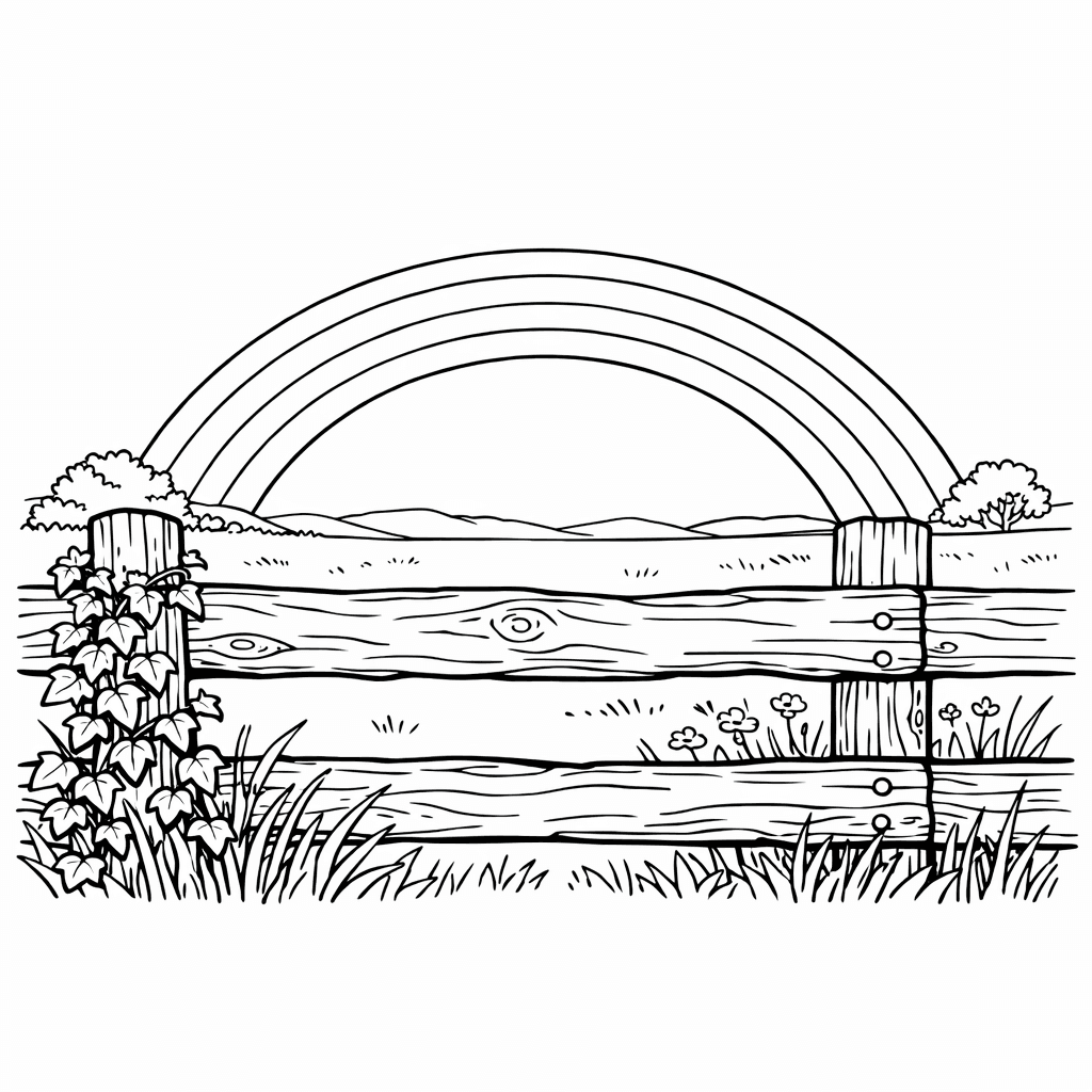 Free printable coloring page: Rainbow Over Hills, for ages 7-12