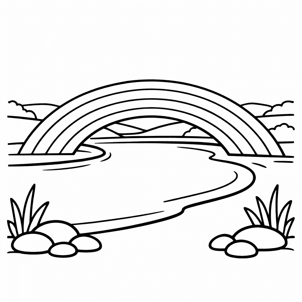 Free printable coloring page: Object Only: A Cute Rainbow With Clean Outlines,…, for ages 3-6