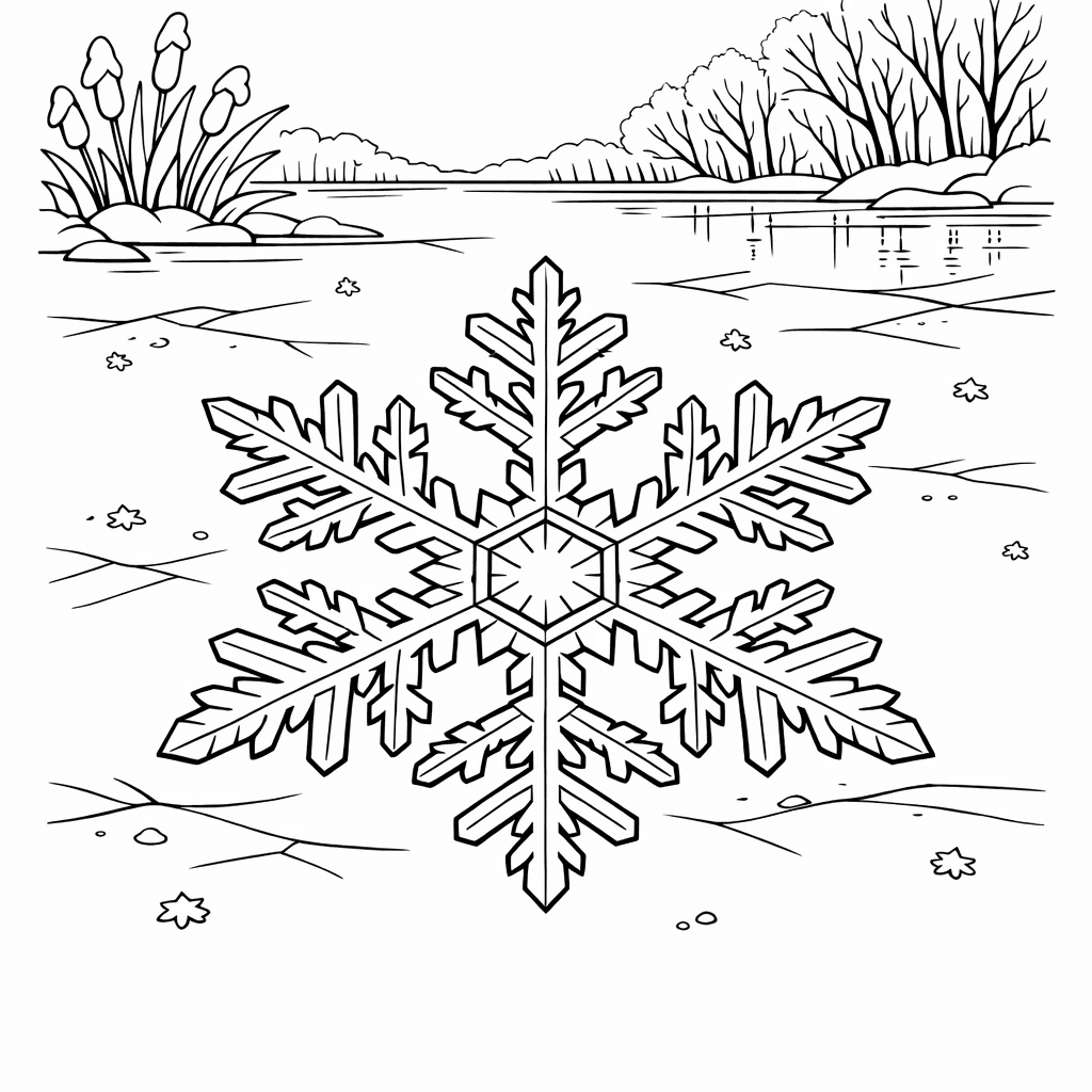 Free printable coloring page: Object Only: A Cute Snowflake With Clean Outlines,…, for ages 7-12