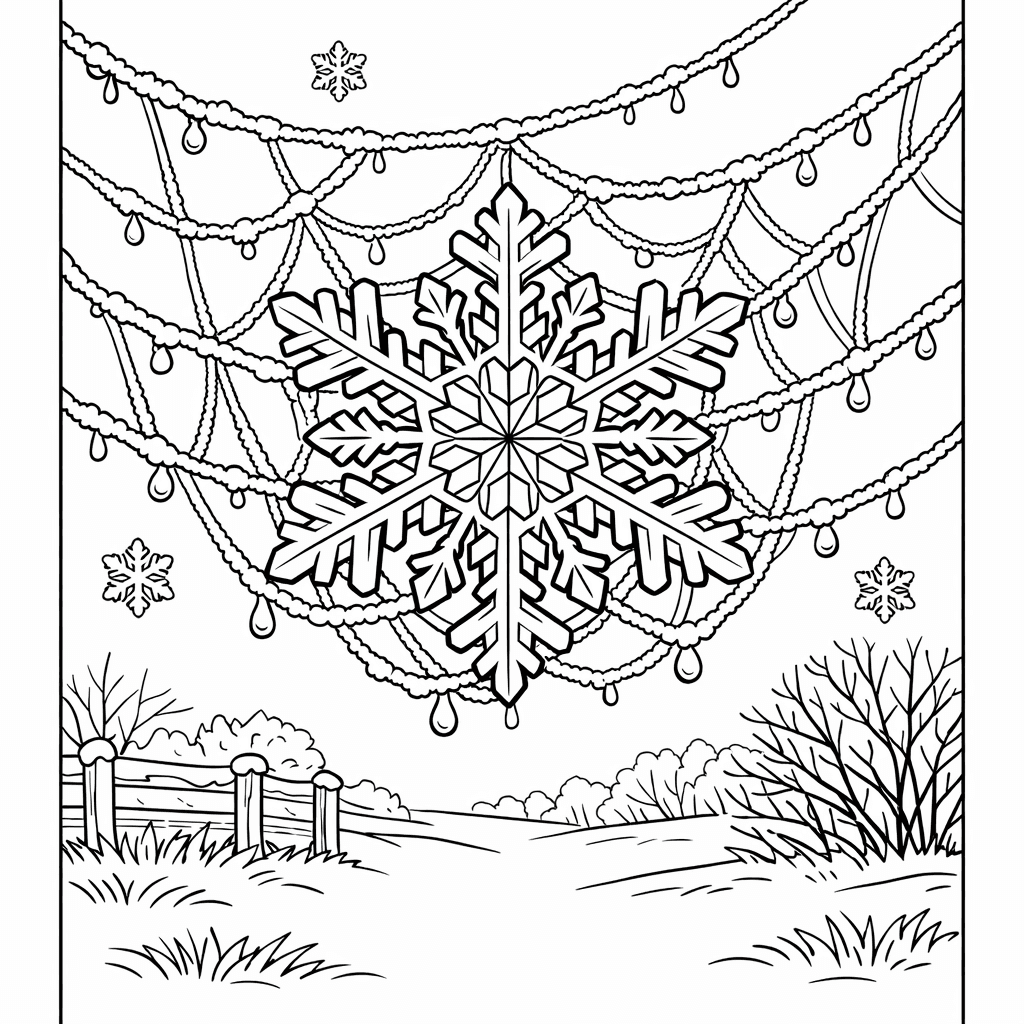 Free printable coloring page: Single Snowflake, for ages 7-12