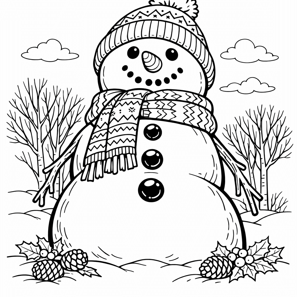 Free printable coloring page: Snowman Waving, for ages 7-12