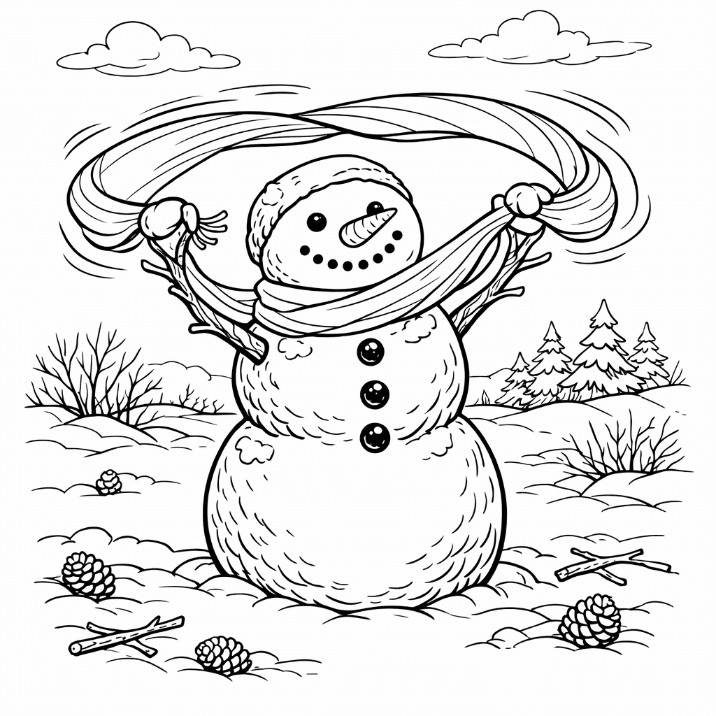Free printable coloring page: Snowman And Scarf, for ages 7-12
