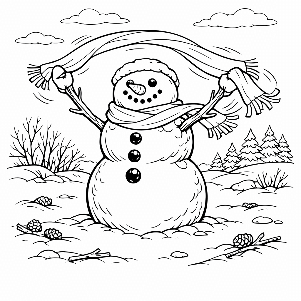 Free printable coloring page: Snowman And Hat, for ages 7-12