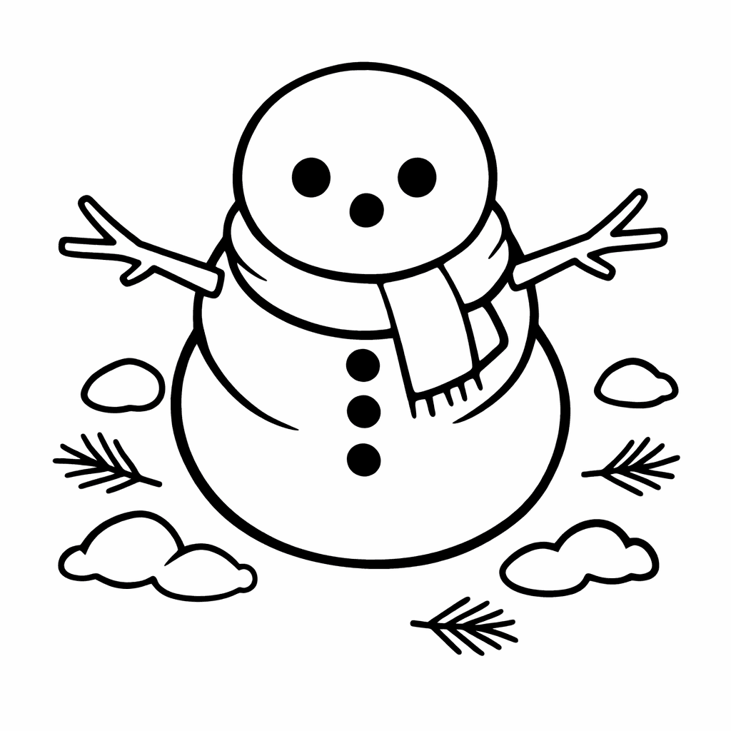 Free printable coloring page: Snowman With Carrot, for ages 3-6
