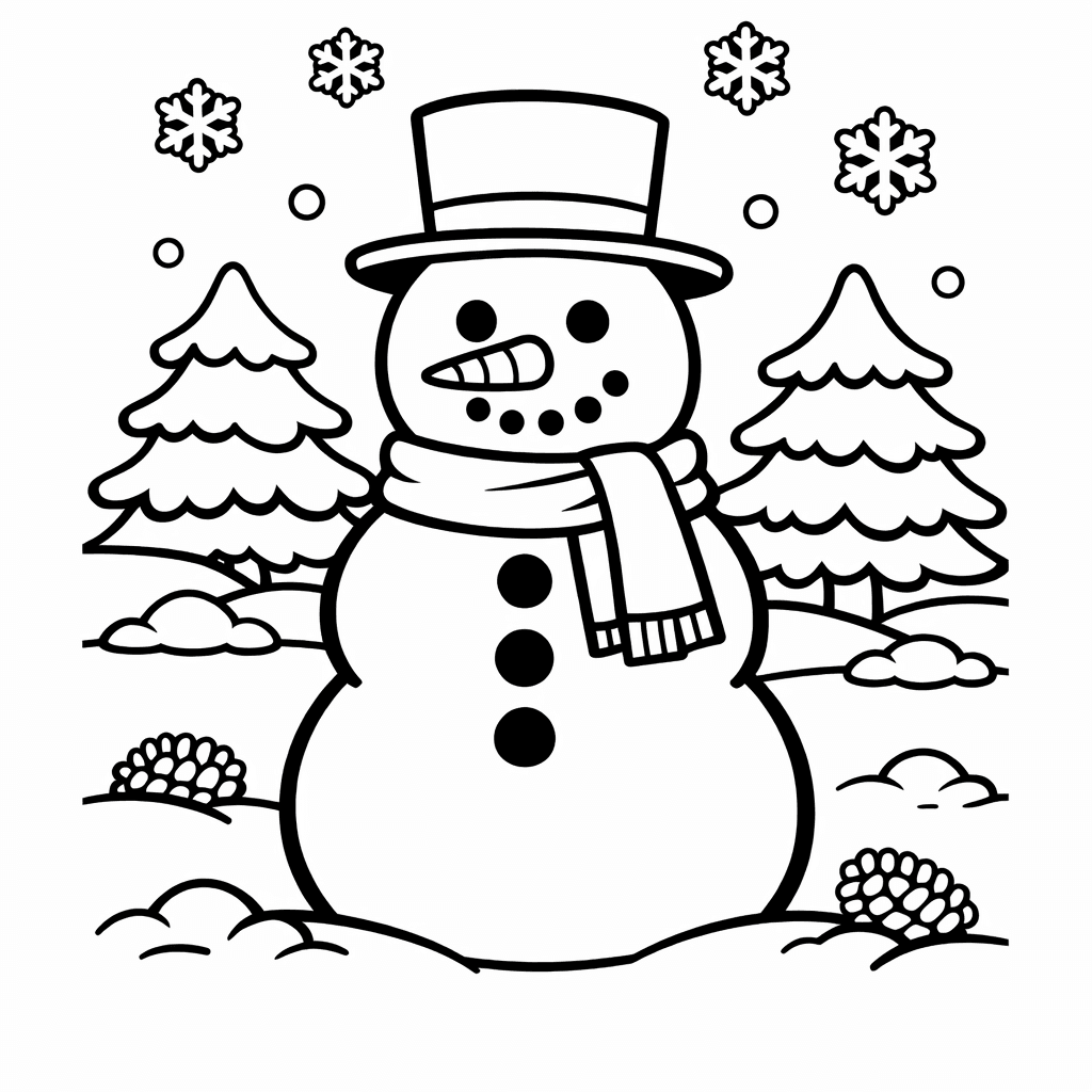 Free printable coloring page: Object Only: Two Or Three Snowmans Side By…, for ages 3-6