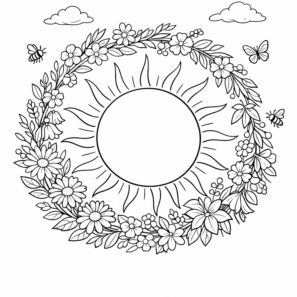 Free printable coloring page: Sun And Waves, for ages 7-12