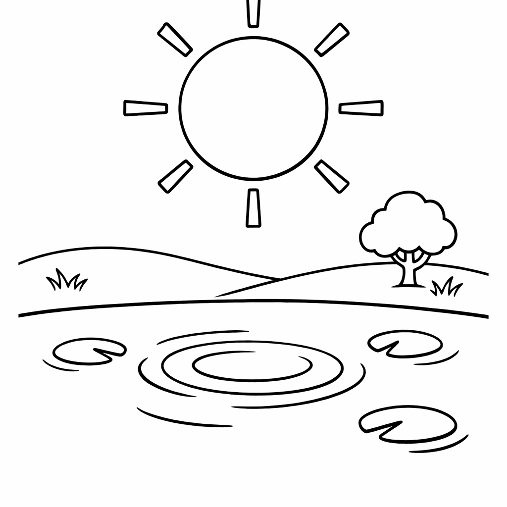 Free printable coloring page: Sun And Rays, for ages 3-6