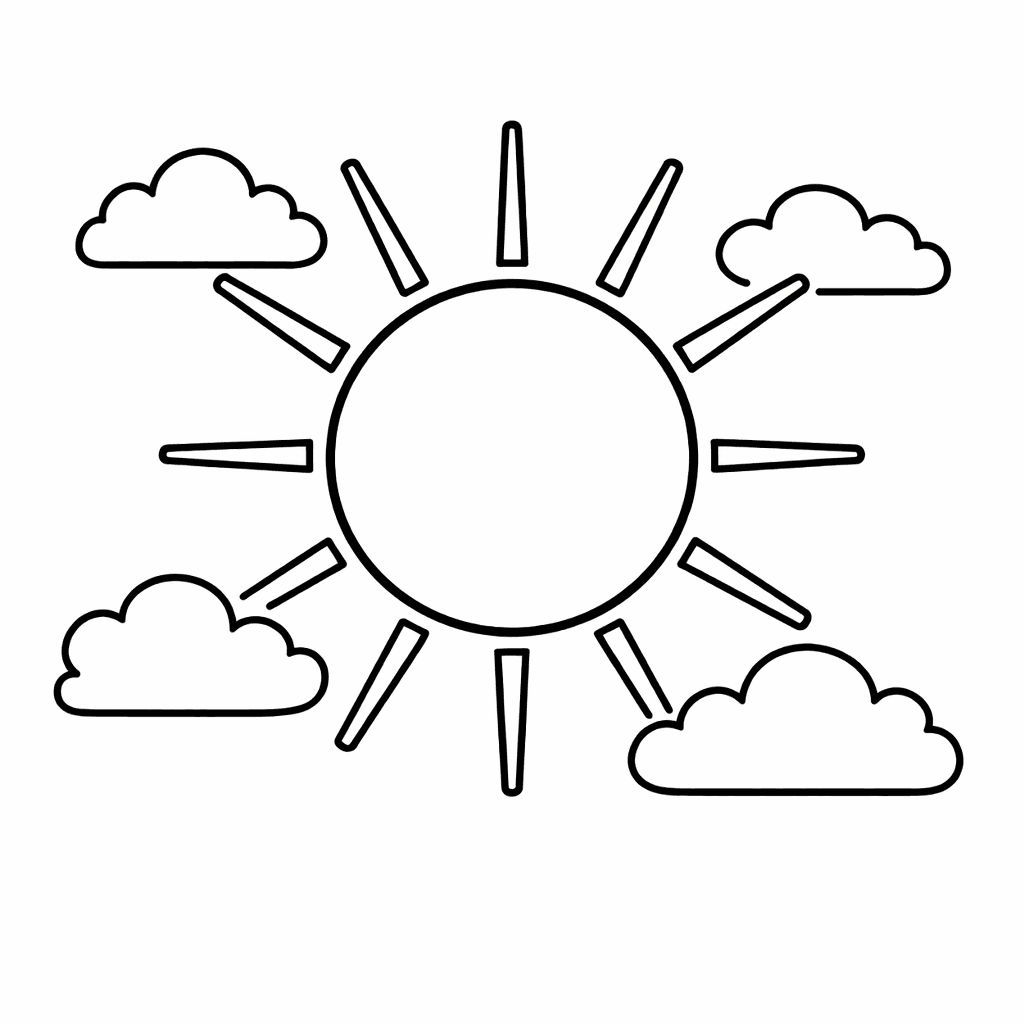 Free printable coloring page: Sun And Clouds, for ages 3-6