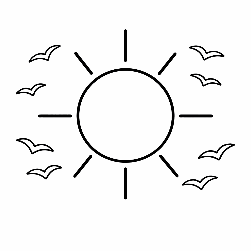 Free printable coloring page: Object Only: A Cute Sun With Clean Outlines,…, for ages 3-6