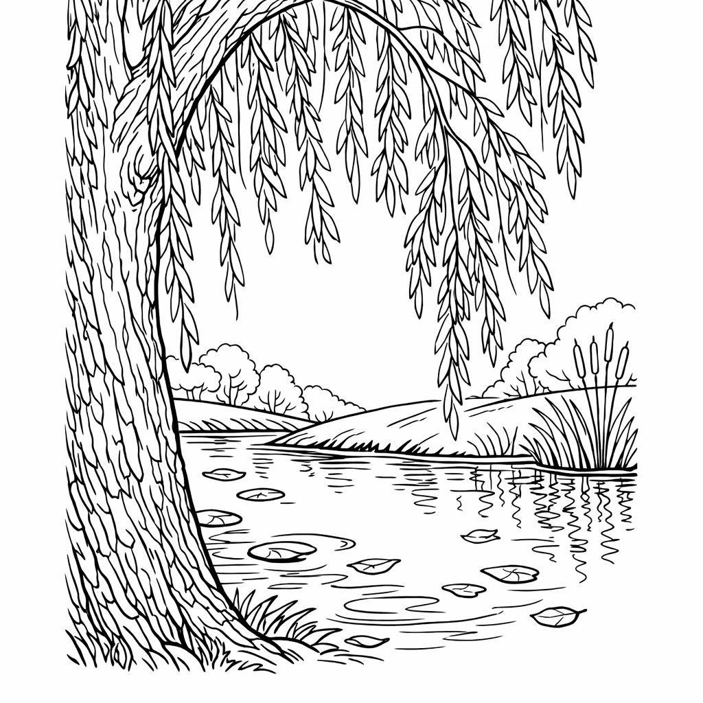 Free printable coloring page: Tree With Leaves, for ages 7-12