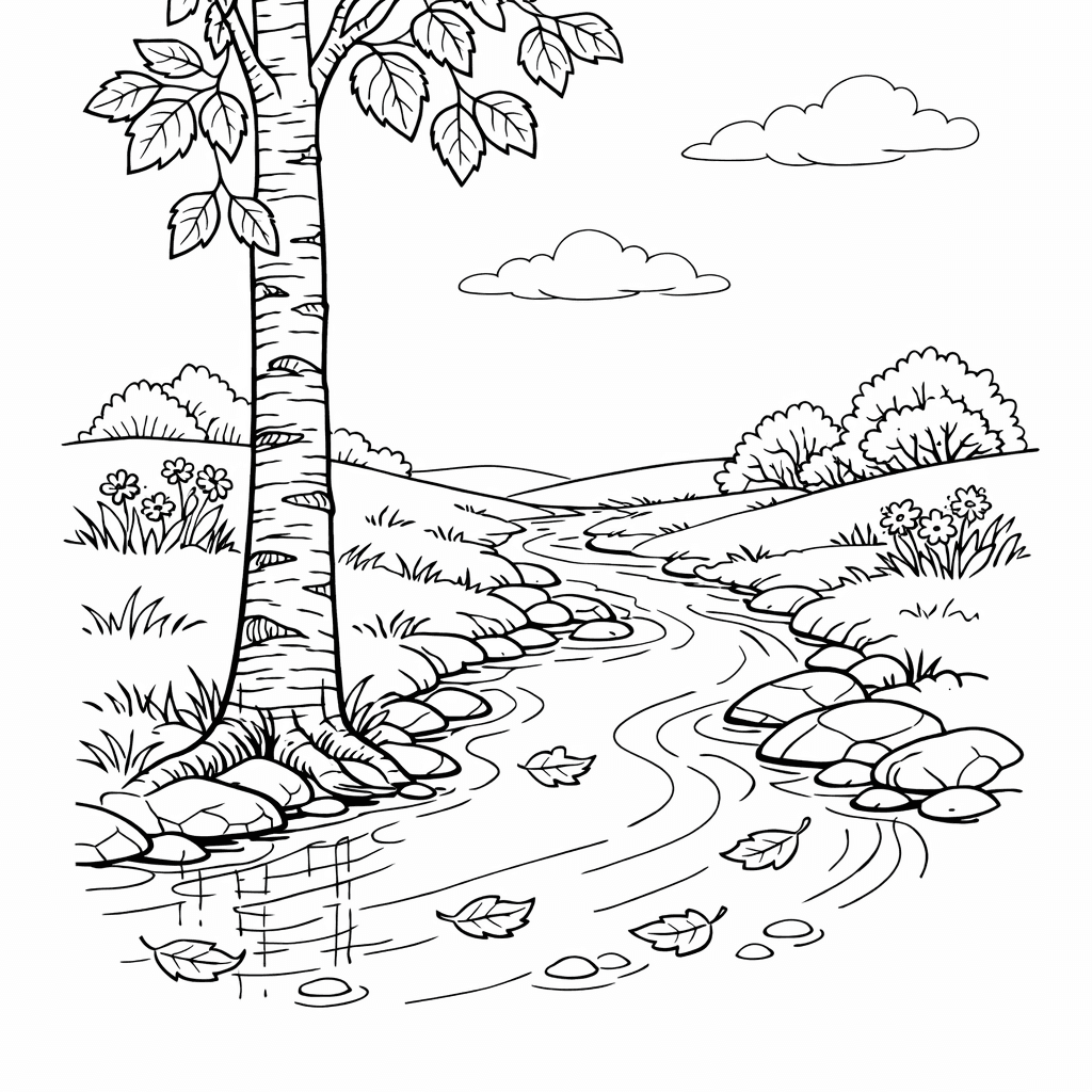 Free printable coloring page: Object Only: A Cute Tree With Clean Outlines,…, for ages 7-12